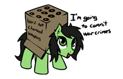 Size: 675x436 | Tagged: safe, artist:neuro, imported from derpibooru, oc, oc only, oc:filly anon, earth pony, pony, cardboard box, female, filly, missile, missile launcher, open mouth, open smile, simple background, smiling, solo, transparent background