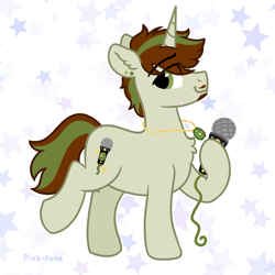 Size: 1950x1950 | Tagged: safe, artist:pink-pone, imported from derpibooru, oc, oc only, oc:emerald agleam, pony, unicorn, male, microphone, solo, stallion
