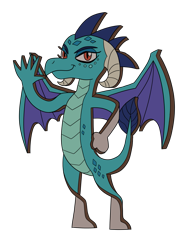 Size: 953x1280 | Tagged: safe, artist:sergeant16bit, imported from derpibooru, princess ember, dragon, dragon lord ember, flat, hand on hip, paper, smiling, spread wings, transformation, waving, wings