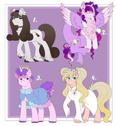 Size: 4608x4935 | Tagged: safe, artist:blazenly-obvious, imported from derpibooru, oc, oc only, oc:discorded melodi, oc:fermata, oc:flurry heart, oc:primrose, earth pony, hybrid, pony, unicorn, cape, chest fluff, choker, clothes, crown, draconequus hybrid, ear fluff, female, interspecies offspring, jewelry, lab coat, magical lesbian spawn, male, mare, offspring, parent:big macintosh, parent:discord, parent:fluttershy, parent:octavia melody, parent:princess cadance, parent:rarity, parent:shining armor, parents:discodance, parents:fluttermac, parents:raritavia, parents:shiningcadance, pigtails, regalia, stallion, twintails, unshorn fetlocks