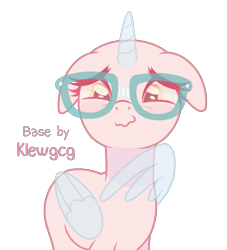 Size: 781x860 | Tagged: safe, artist:klewgcg, imported from derpibooru, oc, oc only, alicorn, pony, alicorn oc, bald, base, bust, eyelashes, female, floppy ears, glasses, horn, mare, smiling, solo, wings