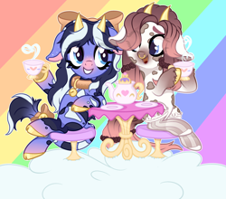 Size: 4068x3582 | Tagged: safe, artist:108-zeroforce, artist:rerorir, imported from derpibooru, oc, oc only, oc:hazel twist, oc:maggie, cow, pony, base used, clothes, commission, female, gradient background, horn, mare, simple background, solo, ych result