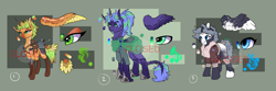 Size: 3000x1000 | Tagged: safe, artist:joan-grace, imported from derpibooru, oc, oc only, alicorn, pony, alicorn oc, clothes, female, frown, horn, male, mare, smiling, stallion, watermark, wings