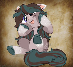 Size: 3815x3459 | Tagged: safe, artist:108-zeroforce, artist:starshade, imported from derpibooru, oc, oc only, oc:falling leaves, earth pony, pony, 2021, :p, base used, brown background, commission, cute, cutie mark, earth pony oc, female, gradient background, high res, mare, purple eyes, simple background, solo, tongue out, ych result