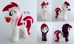 Size: 2400x1454 | Tagged: safe, artist:meplushyou, imported from derpibooru, roseluck, earth pony, pony, clothes, flower in mouth, glue, glue bottle, hoodie, irl, photo, rose, rose in mouth, solo