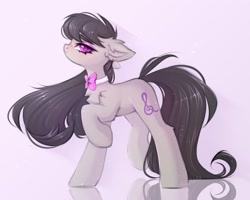 Size: 2094x1677 | Tagged: safe, artist:arisuyukita, imported from derpibooru, octavia melody, earth pony, pony, bow, chest fluff, ear fluff, female, floppy ears, looking at you, mare, reflection, side view, simple background, solo