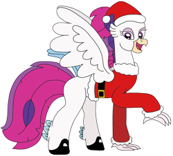 Size: 2663x2408 | Tagged: safe, artist:supahdonarudo, imported from derpibooru, queen novo, classical hippogriff, hippogriff, series:novoember, my little pony: the movie, boots, christmas, clothes, costume, cute, hat, high res, holiday, novobetes, raised leg, santa costume, santa hat, shoes, simple background, transparent background
