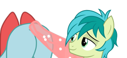 Size: 1280x590 | Tagged: safe, artist:gmaplay, edit, imported from derpibooru, ocellus, sandbar, changeling, earth pony, pony, ass up, bedroom eyes, bugbutt, butt, eyes on the prize, female, looking at butt, male, ocelbar, ocellass, plot, shipping, simple background, straight, transparent background