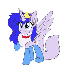 Size: 1500x1500 | Tagged: safe, artist:princessmoonlight, imported from derpibooru, oc, oc:midnight hearts, alicorn, dragon, hybrid, kirin, wolf, derpibooru community collaboration, 2021-2022, 2022, 2022 community collab, clothes, collar, crown, cutie mark, ear piercing, earring, horns, jewelry, long ears, long tail, looking at you, paws, piercing, png, raised hoof, regalia, simple background, smiling, socks, solo, spread wings, stockings, tail, thigh highs, transparent background, wings