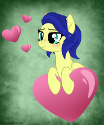 Size: 2605x3145 | Tagged: safe, artist:108-zeroforce, artist:starshade, imported from derpibooru, oc, oc only, oc:nova, pegasus, pony, 2021, base used, commission, cute, dark blue mane, female, gradient background, green eyes, heart, heart eyes, high res, mare, solo, tail, wingding eyes, ych result, yellow body