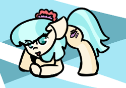 Size: 262x183 | Tagged: safe, artist:inky scroll, imported from derpibooru, coco pommel, earth pony, pony, face down ass up, jack-o challenge, looking at you, lowres, meme, smiling, smiling at you, solo