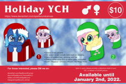 Size: 1280x854 | Tagged: safe, artist:spellboundcanvas, imported from derpibooru, fluttershy, christmas, christmas presents, christmas stocking, commission, cute, floppy ears, hat, hearth's warming eve, holiday, santa hat, shyabetes, your character here