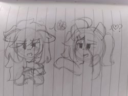 Size: 4160x3120 | Tagged: safe, artist:seylan, imported from derpibooru, oc, oc:cherro, oc:kurkou, earth pony, pony, drawing, lined paper, traditional art