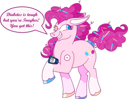 Size: 2395x1857 | Tagged: safe, artist:musical-medic, imported from derpibooru, pinkie pie, pony, continuous glucose monitor, heterochromia, motivation, positive ponies, simple background, solo, transparent background
