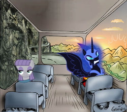 Size: 762x675 | Tagged: safe, imported from derpibooru, maud pie, nightmare moon, meme, rock, sun, that pony sure does love rocks, two guys on a bus