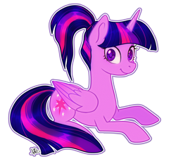 Size: 3478x3145 | Tagged: safe, artist:noctivage, imported from derpibooru, twilight sparkle, alicorn, pony, fanart, female, full body, heart eyes, high res, looking at you, lying down, mare, outline, ponytail, princess, prone, resting, simple background, smiling, smiling at you, solo, transparent background, twilight sparkle (alicorn), wingding eyes