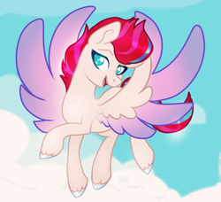 Size: 3290x3000 | Tagged: safe, artist:noctivage, imported from derpibooru, zipp storm, pegasus, pony, cloud, digital art, dreamworks face, fanart, female, full body, g5, heart eyes, high res, in the sky, mare, my little pony: a new generation, open mouth, open smile, princess, royal sisters (g5), smiling, solo, spread wings, wingding eyes, wings