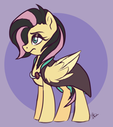 Size: 3596x4048 | Tagged: safe, alternate version, artist:noctivage, imported from derpibooru, fluttershy, oc, oc:captain flyshy, pegasus, pony, alternate design, alternate timeline, alternate universe, fanfic, fanfic art, serious, two toned hair, war