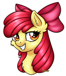 Size: 1417x1624 | Tagged: safe, artist:kruszyna25, imported from derpibooru, apple bloom, earth pony, pony, bust, female, filly, grin, portrait, simple background, smiling, solo, transparent background