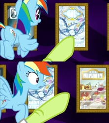 Size: 1080x1217 | Tagged: safe, edit, edited screencap, imported from derpibooru, screencap, granny smith, rainbow dash, earth pony, pegasus, grannies gone wild, disappointed, flying, hooves, meme, meme origin, pointing, smiling, wild blue yonder