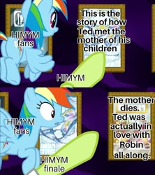 Size: 1080x1215 | Tagged: safe, edit, edited screencap, imported from derpibooru, screencap, granny smith, rainbow dash, earth pony, pegasus, grannies gone wild, disappointed, flying, hooves, how i met your mother, meme, pointing, robin scherbatsky, smiling, spoilers for another series, ted mosby, wild blue yonder