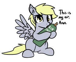 Size: 627x511 | Tagged: safe, artist:neuro, derpy hooves, pegasus, pony, air tank, dialogue, female, looking at you, mare, mare is for air, simple background, sitting, solo, spread wings, talking to viewer, transparent background, wings