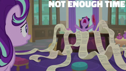 Size: 1280x720 | Tagged: safe, edit, edited screencap, editor:quoterific, imported from derpibooru, screencap, starlight glimmer, twilight sparkle, alicorn, pony, unicorn, season 9, the beginning of the end, duo, female, magic, mare, nose in the air, open mouth, school of friendship, telekinesis, twilight sparkle (alicorn), volumetric mouth