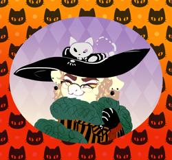 Size: 1500x1400 | Tagged: safe, artist:miyalaflordorada, imported from derpibooru, oc, oc only, cat, pony, bone, clothes, costume, female, glasses, halloween, halloween costume, hat, mare, ponytober, skeleton, solo