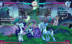 Size: 1201x726 | Tagged: safe, imported from derpibooru, screencap, twilight sparkle, unicorn, them's fightin' herds, chad, community related, implied rarity, implied trixie, meme, oleander (tfh), training dummy, unicorn twilight, virgin, virgin walk, woodlands