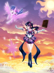 Size: 1976x2705 | Tagged: safe, alternate version, artist:mauroz, imported from derpibooru, part of a set, twilight sparkle, alicorn, human, pony, anime, clothes, cosplay, costume, female, humanized, sailor moon, twilight sparkle (alicorn)