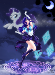 Size: 1976x2705 | Tagged: safe, alternate version, artist:mauroz, imported from derpibooru, part of a set, rarity, human, pony, unicorn, anime, anime style, clothes, costume, female, horn, horned humanization, humanized, open mouth, sailor moon