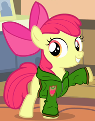 Size: 388x494 | Tagged: safe, artist:chaotic-conundrums, edit, edited screencap, imported from derpibooru, screencap, apple bloom, earth pony, pony, clothes, female, filly, hoodie, solo