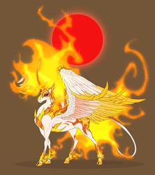 Size: 1600x1800 | Tagged: safe, artist:dementra369, imported from derpibooru, daybreaker, alicorn, pony, armor, female, jewelry, leonine tail, mane of fire, mare, red sun, regalia, simple background, solo, spread wings, tail, wings