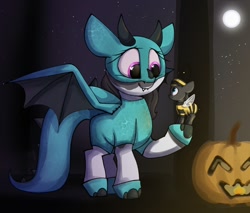 Size: 1374x1170 | Tagged: safe, artist:luxsimx, imported from derpibooru, oc, oc:inkenel, oc:oretha, bee, dragon, insect, pony, clothes, costume, giant pony, halloween, halloween costume, holiday, macro, micro, size difference