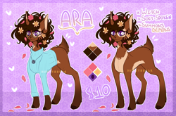Size: 2928x1934 | Tagged: safe, artist:honeybbear, imported from derpibooru, oc, oc only, oc:ara, deer, deer pony, original species, clothes, female, glasses, reference sheet, shirt, solo