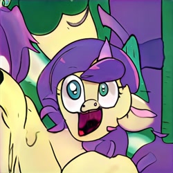 Size: 1024x1024 | Tagged: safe, imported from derpibooru, pony, ai content, ai generated, bust, faic, generator:thisponydoesnotexist, horrified, machine learning abomination, mutant, not flurry heart, open mouth, pig nose, portrait, purple mane, reaction image, solo, wide eyes