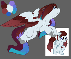 Size: 2496x2072 | Tagged: safe, artist:beardie, imported from derpibooru, oc, oc only, pegasus, pony, colored wings, eyebrows, eyebrows visible through hair, flying, gray background, high res, multicolored hair, neck fluff, pegasus oc, reference sheet, simple background, solo, unshorn fetlocks, wings
