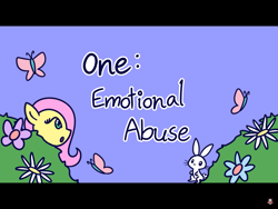 Size: 2048x1536 | Tagged: safe, artist:awesomekickart, artist:psych2go, imported from derpibooru, angel bunny, fluttershy, butterfly, pegasus, pony, rabbit, animal, emotional abuse, female, implied abuse, male