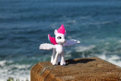 Size: 1800x1200 | Tagged: safe, artist:aquilateagle, imported from derpibooru, zipp storm, pegasus, pony, female, g5, irl, my little pony: a new generation, ocean, photo, solo, spread wings, toy, unshorn fetlocks, wings