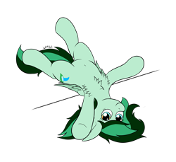 Size: 2489x2284 | Tagged: safe, artist:wapamario63, imported from ponybooru, oc, oc only, oc:eden shallowleaf, pegasus, pony, belly button, chest fluff, colored, commission, cute, female, flat colors, looking at you, lying down, mare, on back, pegasus oc, simple background, smiling, solo, transparent background, upside down, wings
