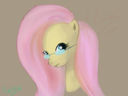 Size: 800x600 | Tagged: safe, artist:tedy-chan, imported from derpibooru, fluttershy, pegasus, pony, bust, female, glasses, simple background, solo, tan background
