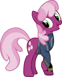 Size: 3092x3828 | Tagged: safe, artist:ponygamer2020, imported from derpibooru, cheerilee, earth pony, pony, fallout equestria, clothes, cutie mark, fallout, female, happy, high res, jumpsuit, looking back, mare, open mouth, open smile, pipboy, raised hoof, simple background, smiling, solo, transparent background, vault suit, vector