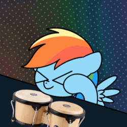 Size: 560x560 | Tagged: safe, alternate version, artist:sugar morning, imported from derpibooru, rainbow dash, pegasus, pony, ><, animated, bongo cat, bongos, bust, chibi, cute, dashabetes, eyes closed, feathered wings, female, g4, gif, mare, portrait, rainbow, solo, spread wings, wings, x), xd