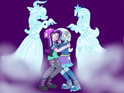 Size: 1024x768 | Tagged: safe, artist:artsymlp12, imported from derpibooru, rarity, starlight glimmer, trixie, twilight sparkle, alicorn, ghost, undead, equestria girls, clothes, female, halloween, halloween 2021, holiday, long dress, long skirt, skirt, twilight sparkle (alicorn)