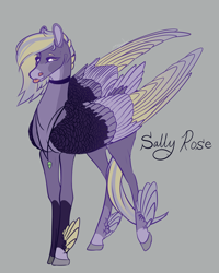 Size: 1998x2496 | Tagged: safe, artist:colbyfoxx, imported from derpibooru, oc, oc only, oc:sally rose, pegasus, pony, colored wings, feathered fetlocks, female, mare, multicolored wings, simple background, solo, tongue out, wings