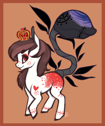 Size: 856x1022 | Tagged: safe, artist:viking3ggs, imported from derpibooru, oc, oc only, original species, plant pony, pony, augmented, augmented tail, closed species, crown, jewelry, orange background, plant, regalia, simple background, tail, tattoo