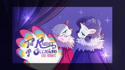Size: 1200x675 | Tagged: safe, artist:emiliesart, edit, imported from derpibooru, screencap, rarity, bird, peacock, pony, unicorn, my little pony: pony life, the rarest of occasions, spoiler:pony life s02e15, duo, g4.5, sugar snap, title card