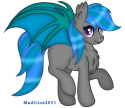 Size: 836x720 | Tagged: safe, artist:madlilon2051, imported from derpibooru, oc, oc only, bat pony, pony, bat pony oc, bat wings, chest fluff, eyelashes, female, raised hoof, simple background, smiling, solo, transparent background, wings