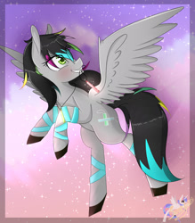 Size: 1400x1600 | Tagged: safe, artist:herusann, imported from derpibooru, oc, oc only, pegasus, pony, female, glowstick, grin, looking back, mare, night, outdoors, pegasus oc, rearing, smiling, solo, wings