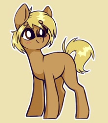 Size: 1800x2039 | Tagged: safe, artist:madkadd, imported from derpibooru, oc, oc only, earth pony, pony, earth pony oc, simple background, smiling, solo, yellow background